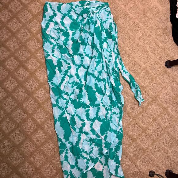 Zara Green and white tie dye print sarong wrap knotted skirt - Picture 4 of 4